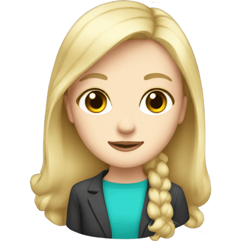 Pale girl, blonde hair, teacher, cute, wearing turquoise  emoji