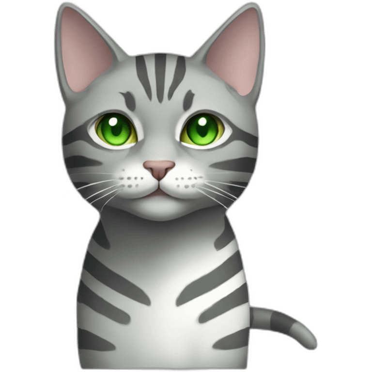 Striped grey cat with Green eyes and white chest emoji