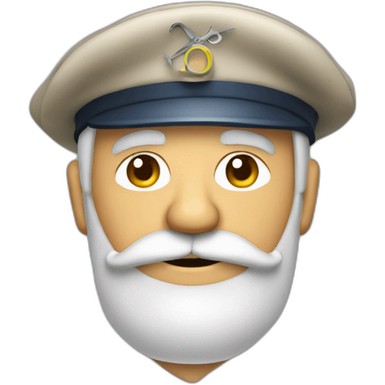 An bold old seaman man with woolcap and scissors emoji