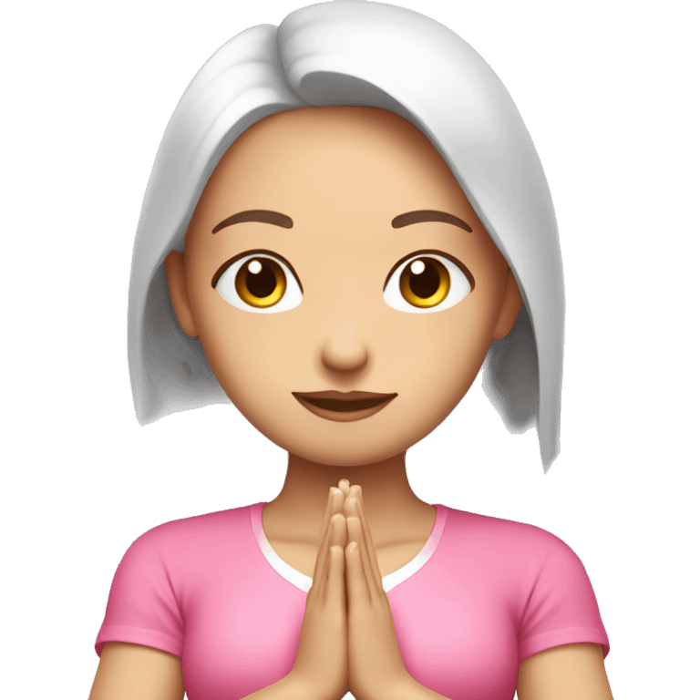 White Brunette Girl doing praying yoga pose in pink tones half body emoji