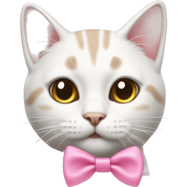 White tabby cat with pink bow  emoji