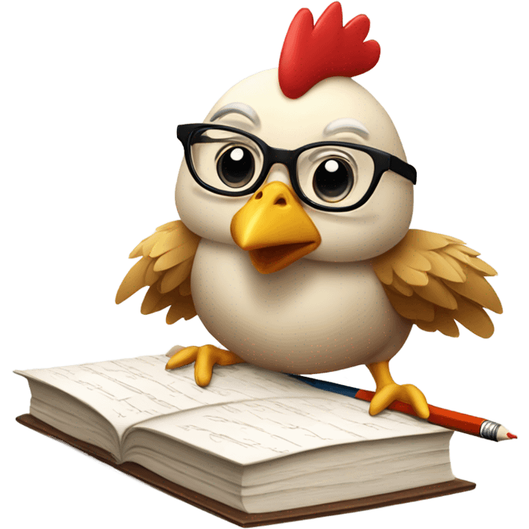 Chicken studying for an engineering test emoji