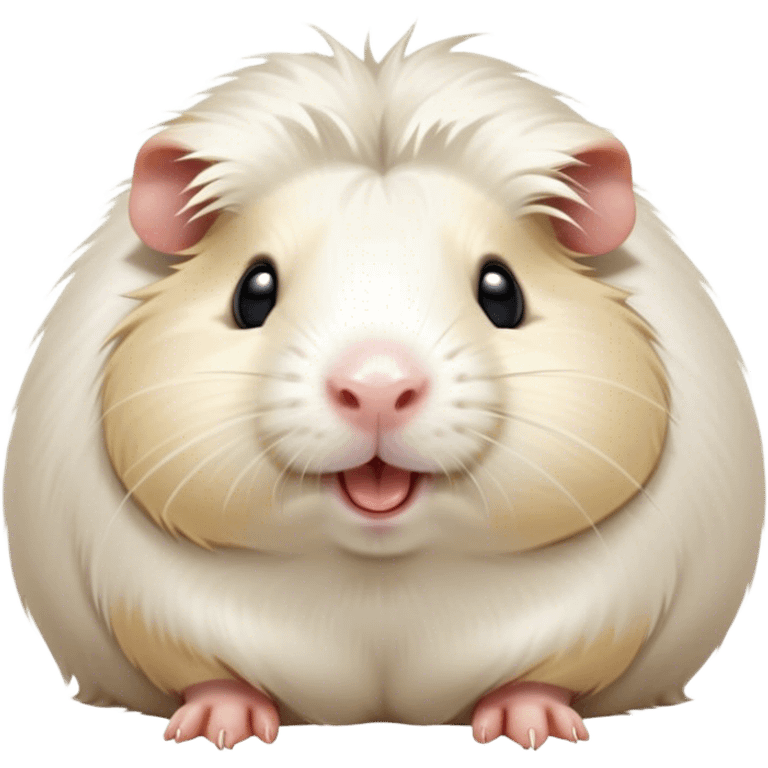 Cinematic Cute Yawning White Guinea Pig Portrait Emoji, Head tilted slightly with a dramatic, wide-open yawn, revealing a soft, downy white fur with tiny drooping ears, round dark eyes barely open in drowsy contentment, Simplified yet irresistibly adorable features, highly detailed, glowing with a soft, cozy glow, high shine, relaxed yet expressive, stylized with a touch of whimsy, bright and endearing, soft glowing outline, capturing the essence of a sleepy yet affectionate guinea pig, so drowsy it feels like it could stretch right out of the screen and curl up for a nap! emoji