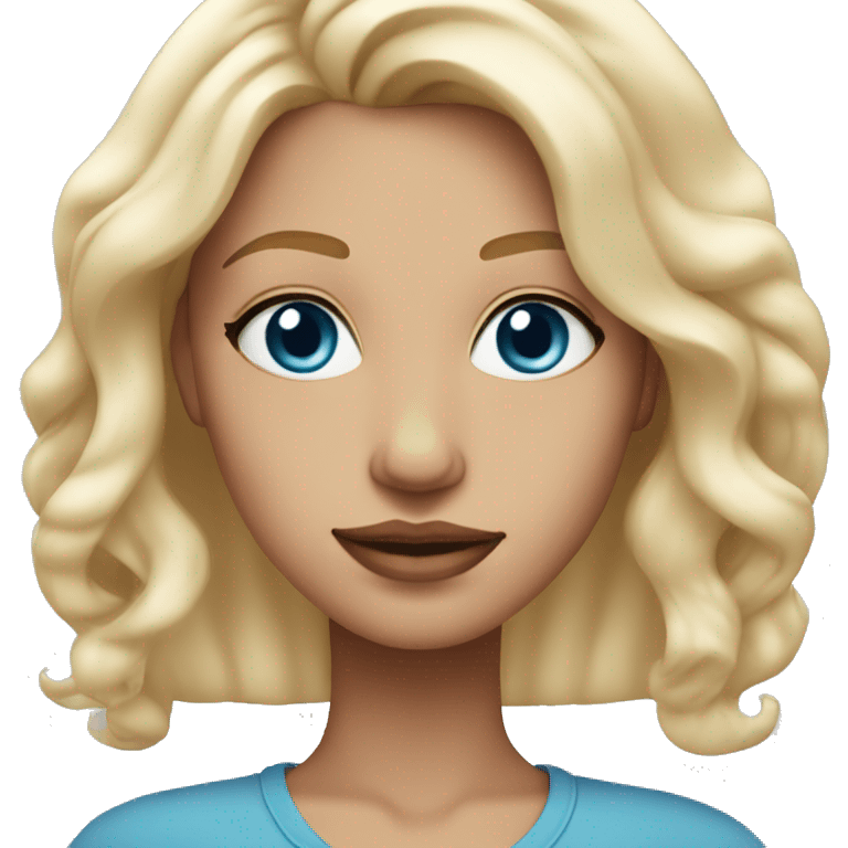 long haired blonde woman with blue eyes hair has middle part has light pink lips emoji