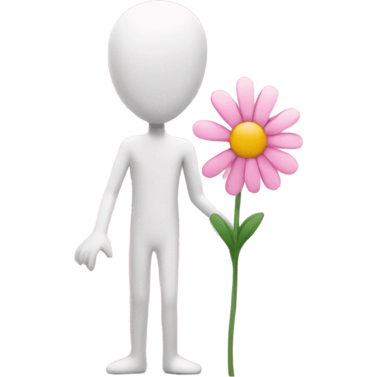 A white stick man holding a pink cute flower emoji