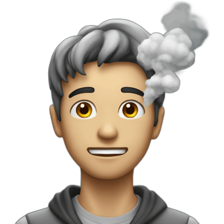 young man with smoke coming out of his head because of surprise emoji