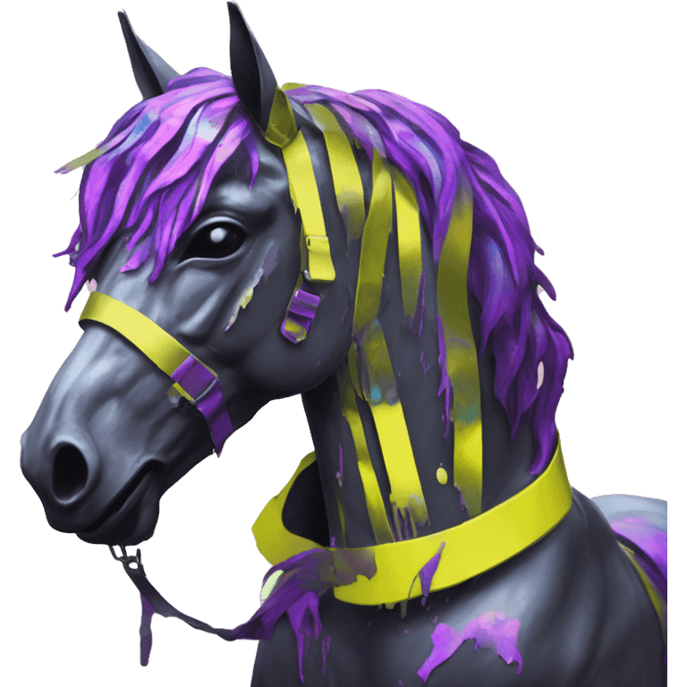 .Zombie_ Vaporwave black holographic oilslick zombie unicorn yellow caution tape graffiti Pegasus  emoji