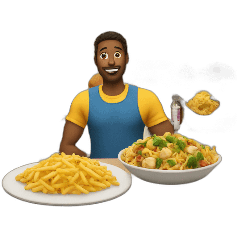 A lot of food in front of a man emoji