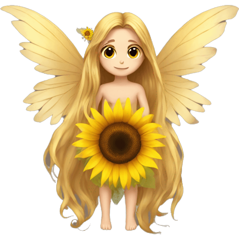 big wings, sunflower, Beautiful, fairy, gold, brown, long hair emoji