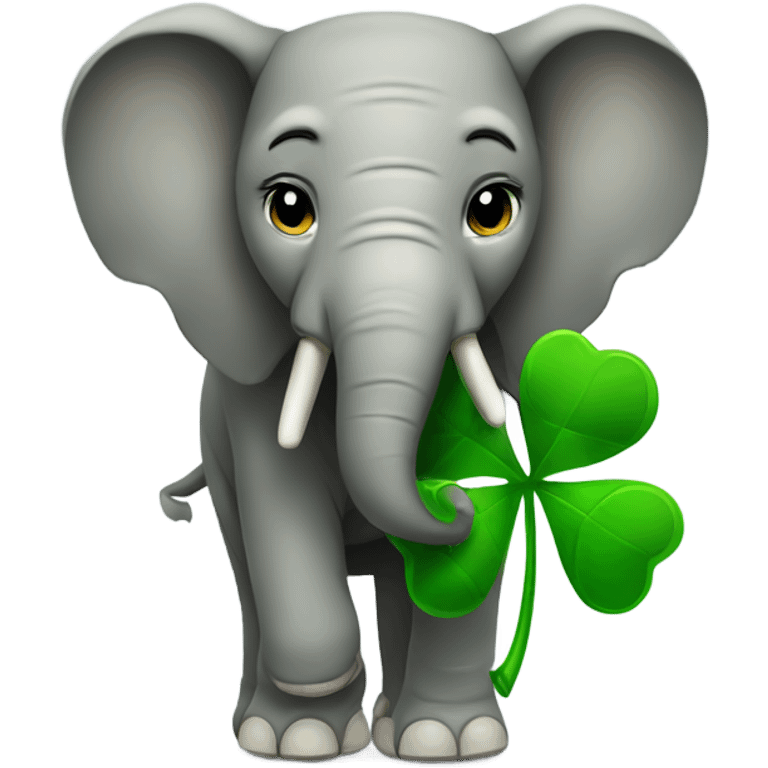 Elephant with a 4 leaf clover in its trunk emoji