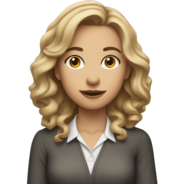 A young women with shoulder length wavy dark blonde hair in a blouse  emoji