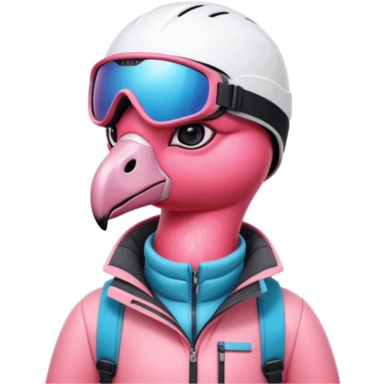 A female Skiing Flamingo with ski helmet, ski goggles , ski and ski boots emoji