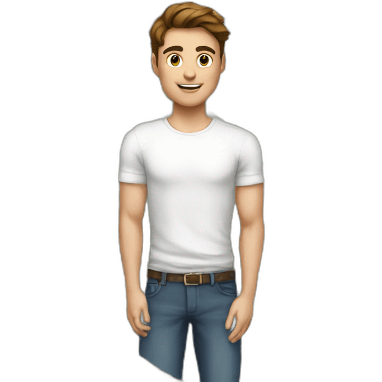 A young fit man with a white shirt with forward Brown hair and beige skin and with money in his hand emoji