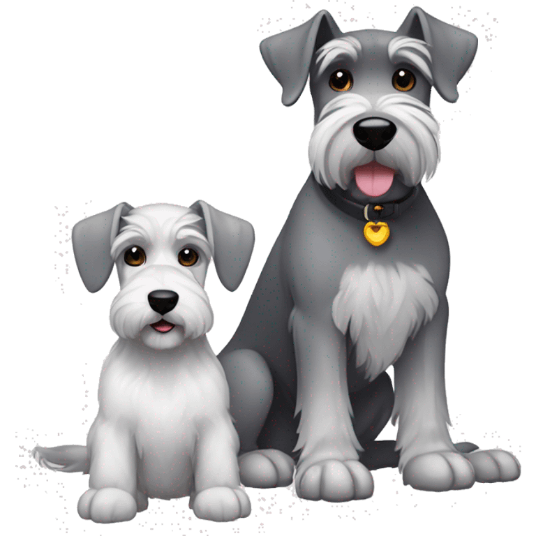 A big gray schnauzer with dark eyes next to a small all white puppy schnauzer emoji