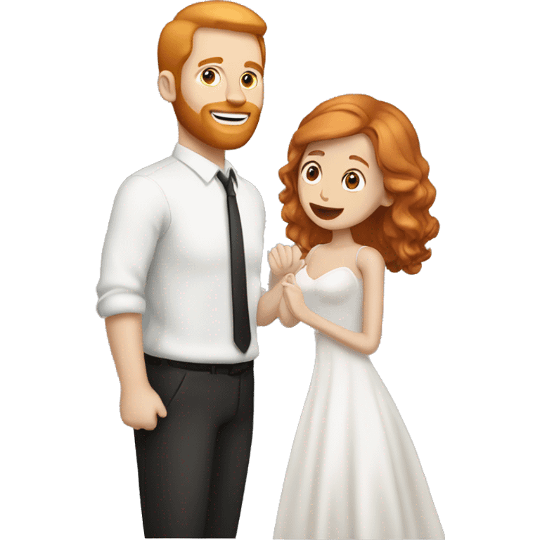 Wedding proposal white woman with ginger hair and white man with dark brown hair emoji