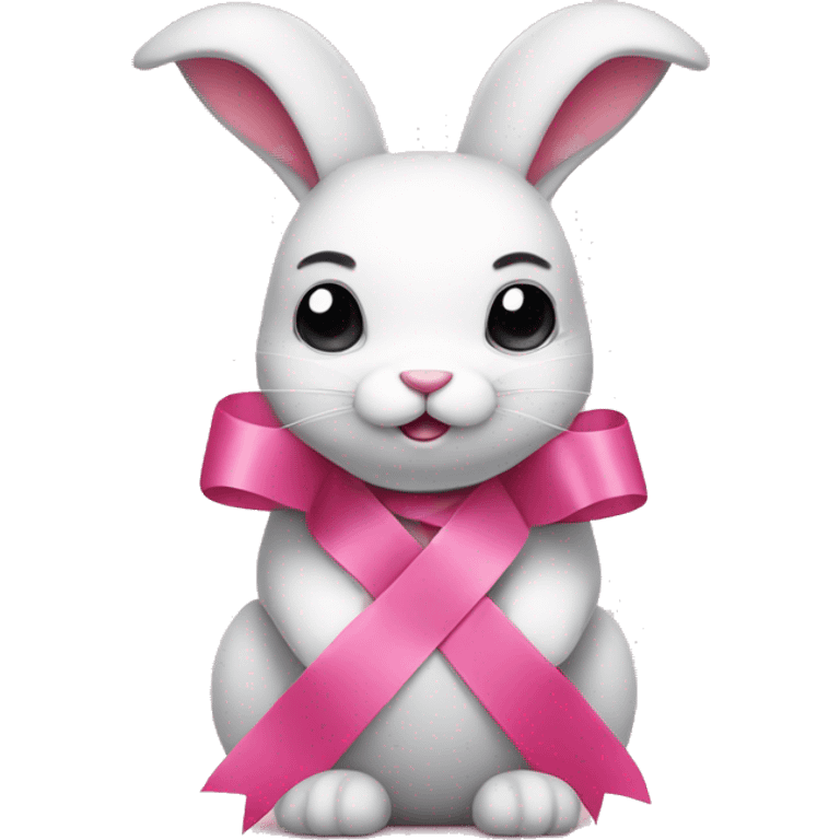 A cute but angry pink ribbon rabbit emoji