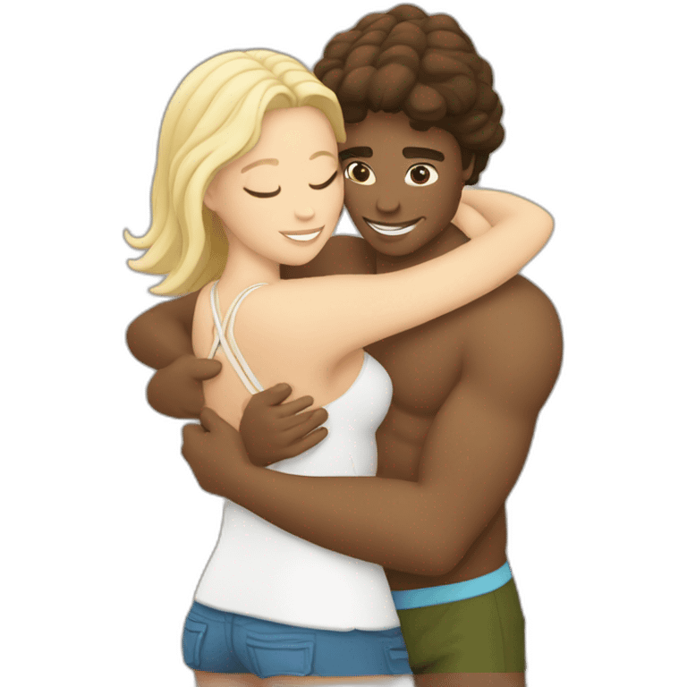 at the beach young metis Man and white woman hug love emoji