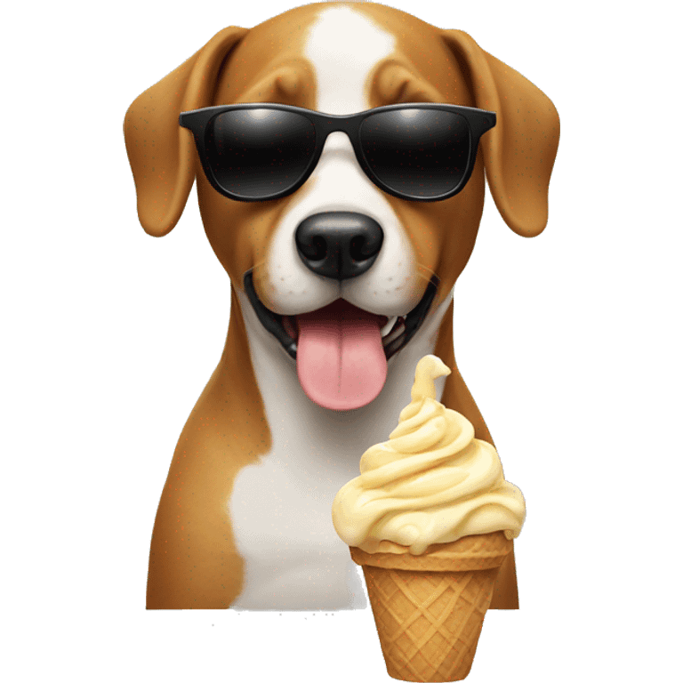 Dog with sunglasses eating ice cream emoji