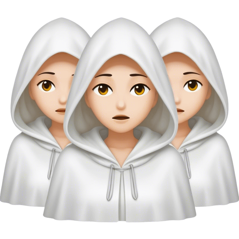 3 mysterious women in white hooded cloaks that cover their eyes emoji