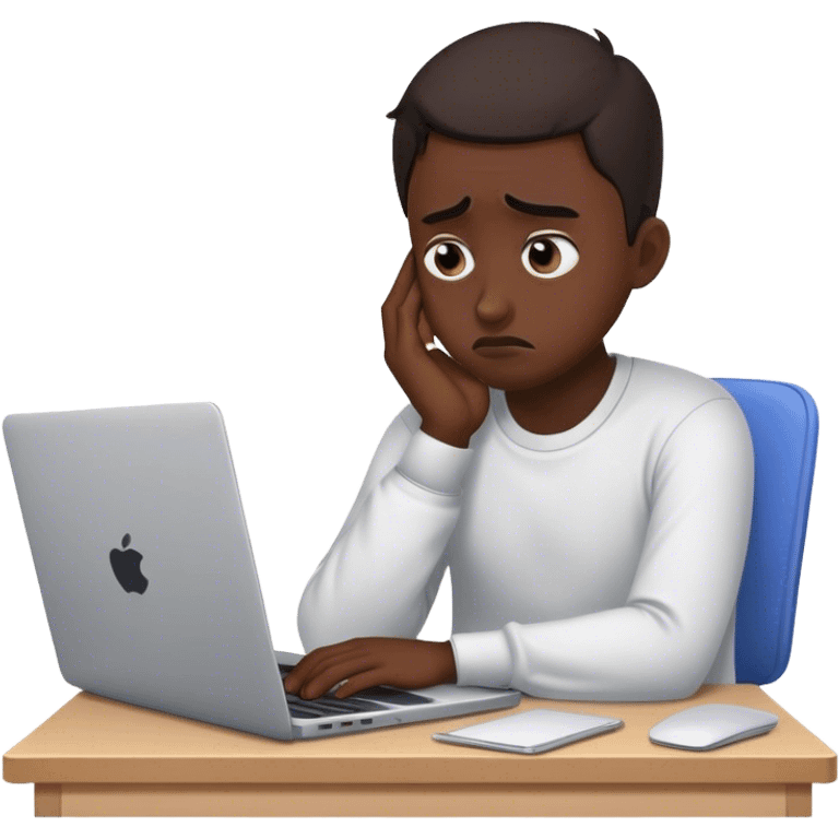 Create an emoji of a tired, frustrated entrepreneur sitting at a laptop. The character has dark circles under their eyes, looks exhausted, and has a disappointed or stressed expression. Their posture is slouched, and they seem stuck or overwhelmed, representing someone struggling to grow their business. Keep the design simple and expressive. emoji