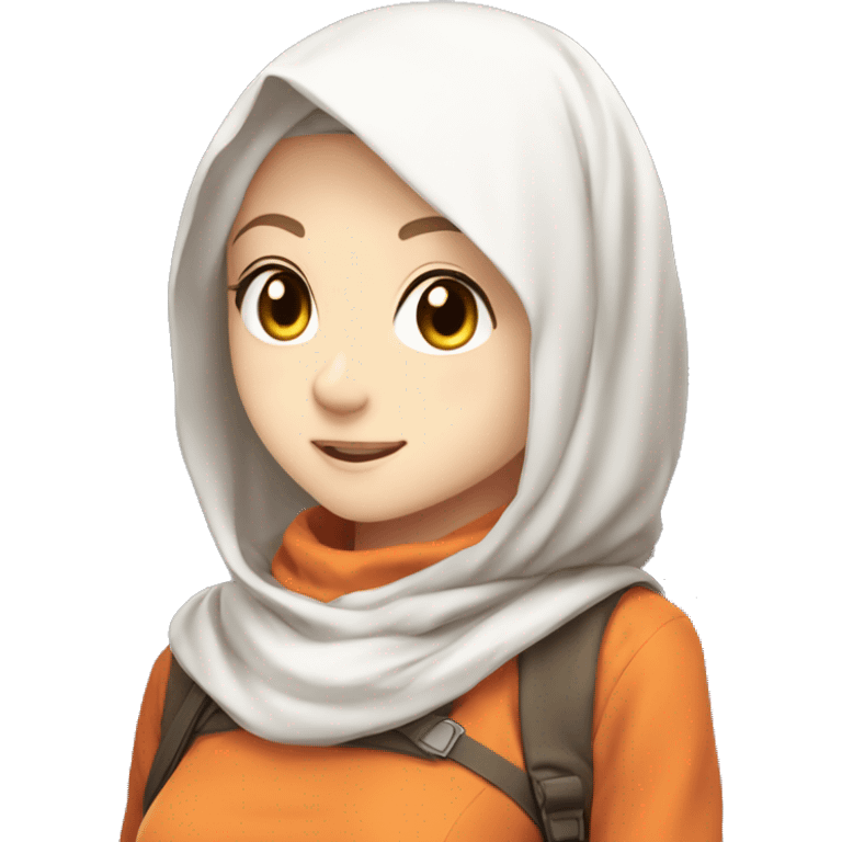 anime girl hijab sweet white skinned peanime female adventurer in orange clothes aangles right angle emoji