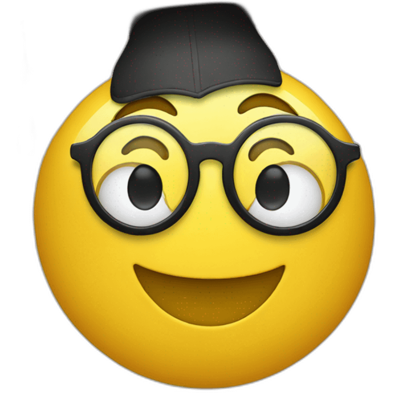 happy yellow emoji head with glasses and with mortarboard on its head emoji