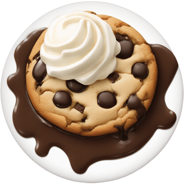 Chocolate chip cookie with ice cream on top and chocolate drizzle  emoji