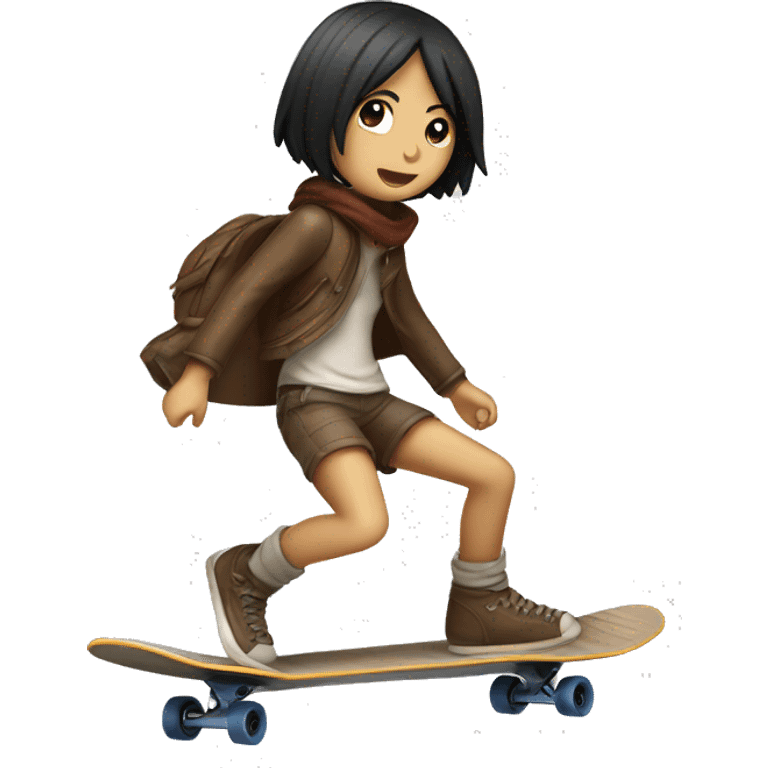 Mikasa riding skateboard emoji