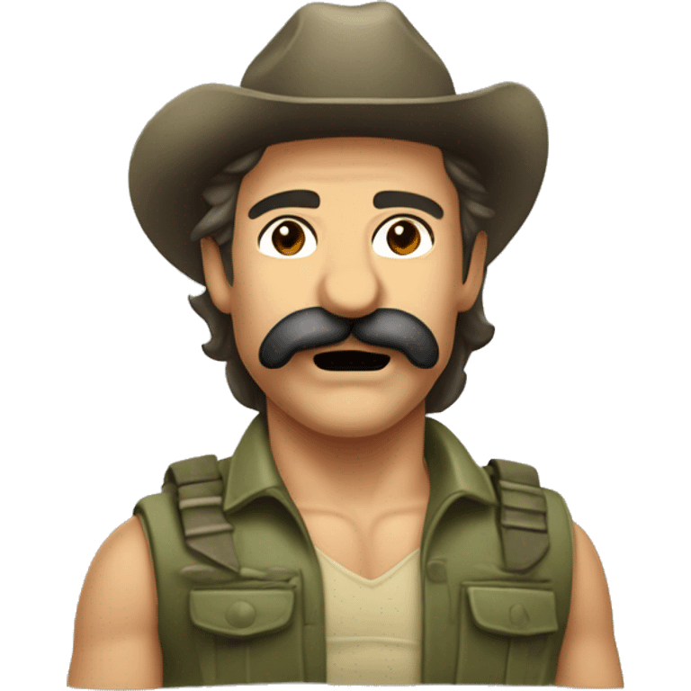 mustachioed Rambo winks emoji