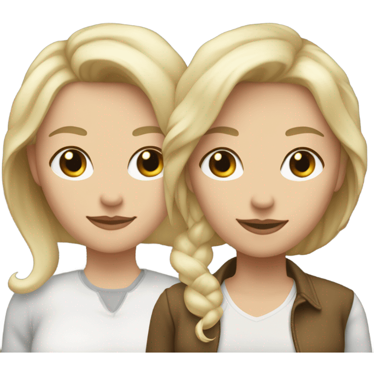 caucasian Lesbian couple, one blonde other dark haired both girls very pretty  emoji