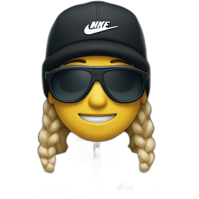 Un garçon blanc qui porte das lunettes de ski, il a les cheveux noirs, un survetement de lacoste et une casquette nike emoji