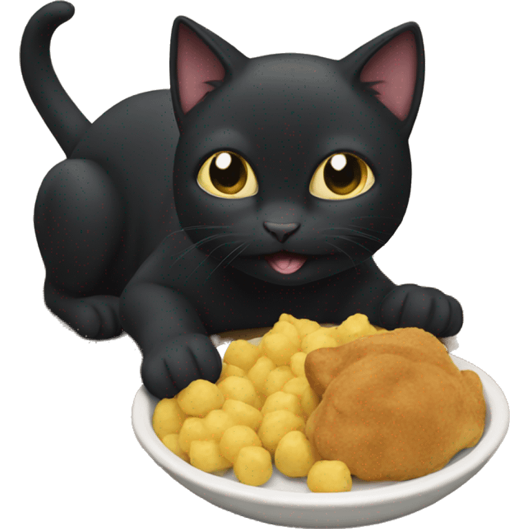 Black cat eating emoji