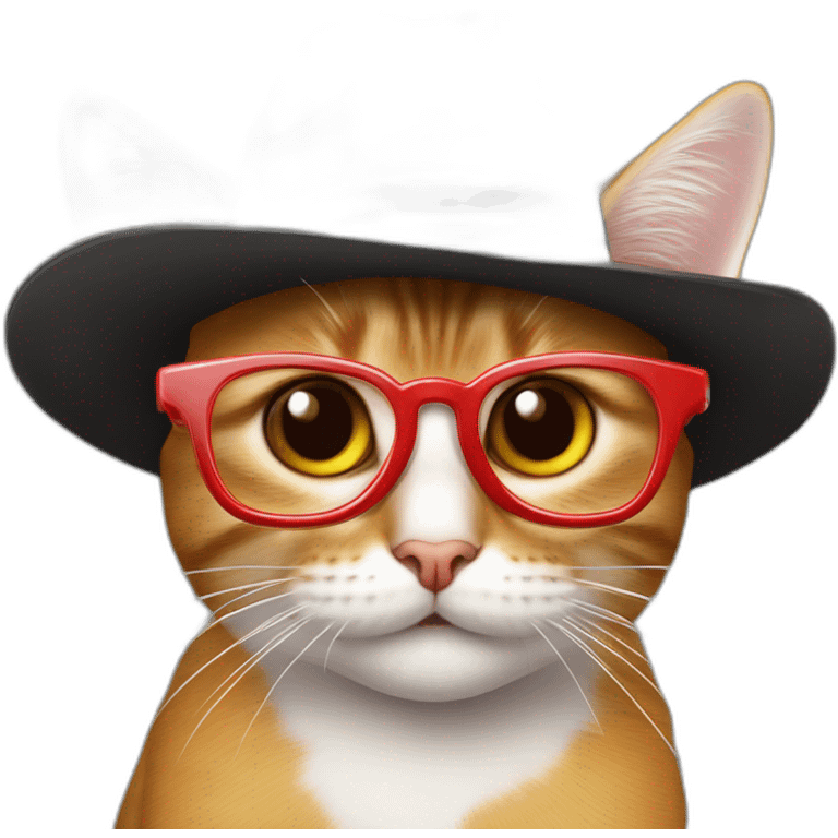 Gato siamés con gafas rojas y sombrero de paja encima de una pecera emoji