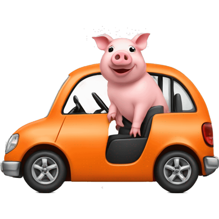 Pig driving orange car emoji