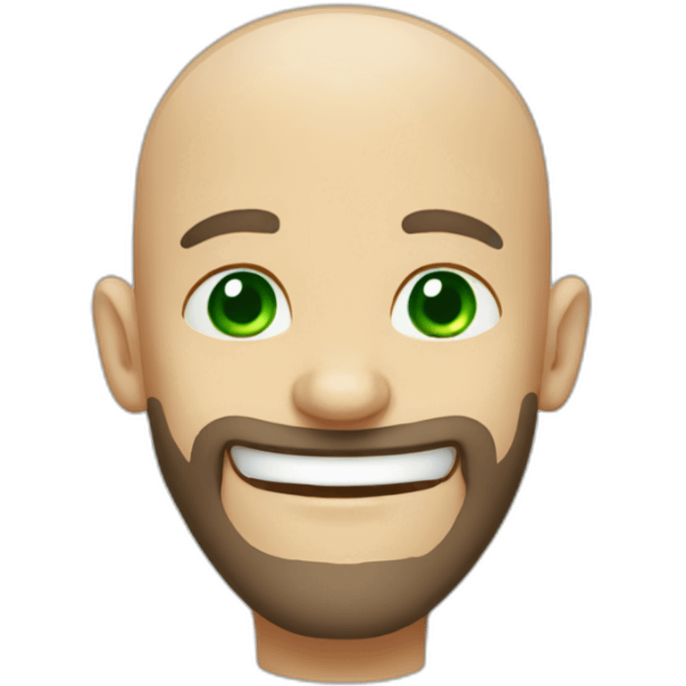 Bald beard man green eyes laughing emoji