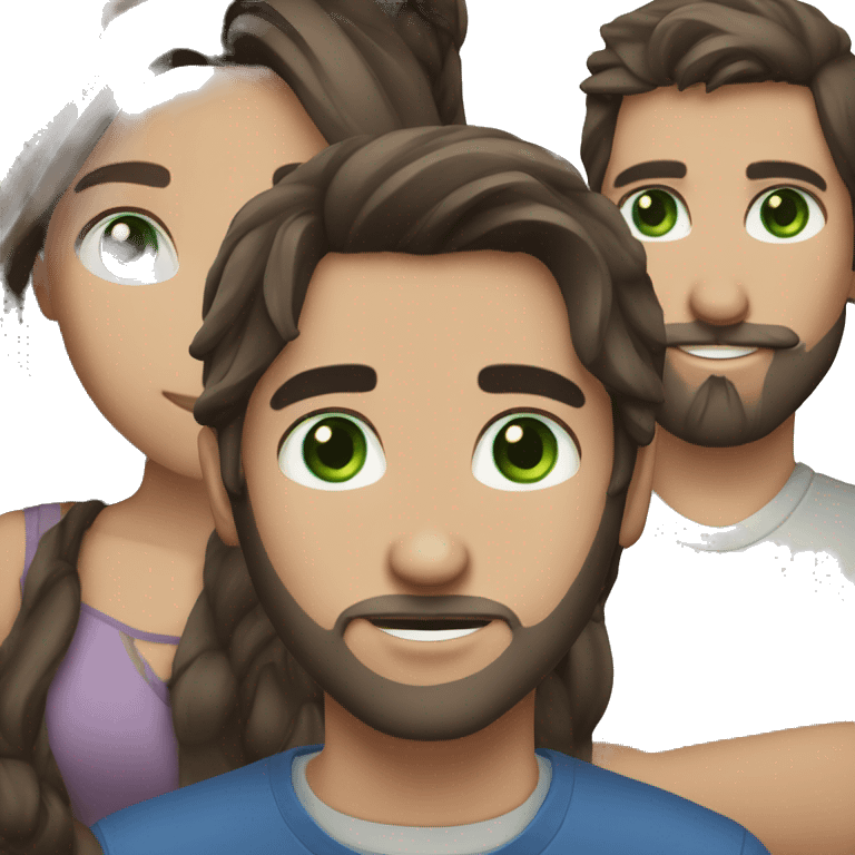 brunette girl long hair with green eyes and blue eyed boy with dark hair and beard  emoji