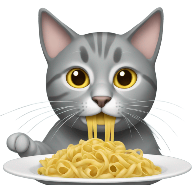 gray Cat eating pasta emoji