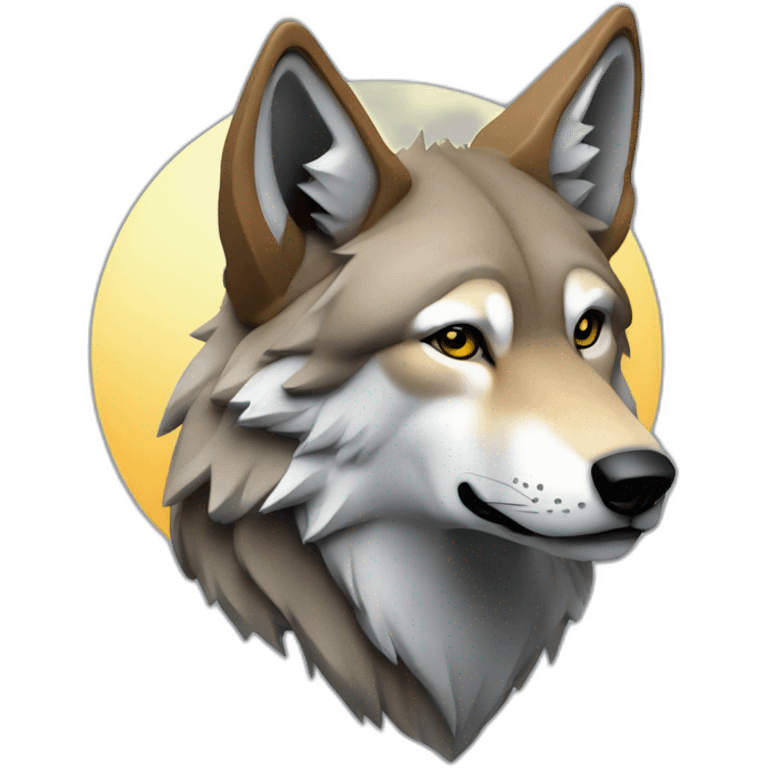 kubic wolf, gazing in a far distance, logo, digital art emoji