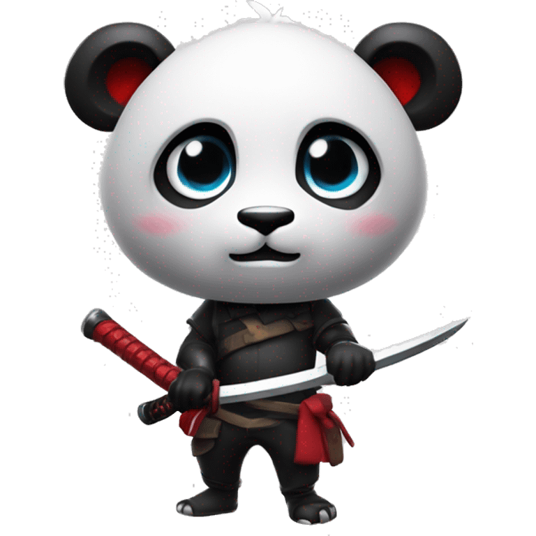 crea un emoji de un panda blanco y negro con una katana ojos rojos en fortnite epico. emoji