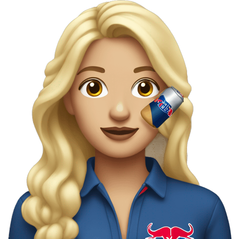 a blonde woman with heart eyes holding a redbull  emoji