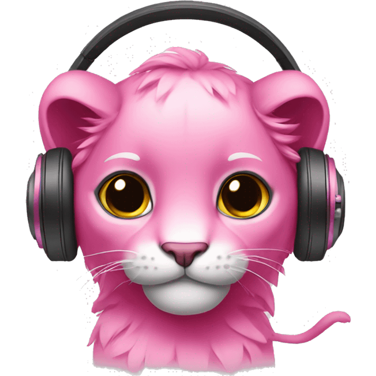 Pink panter with headphones with bow emoji