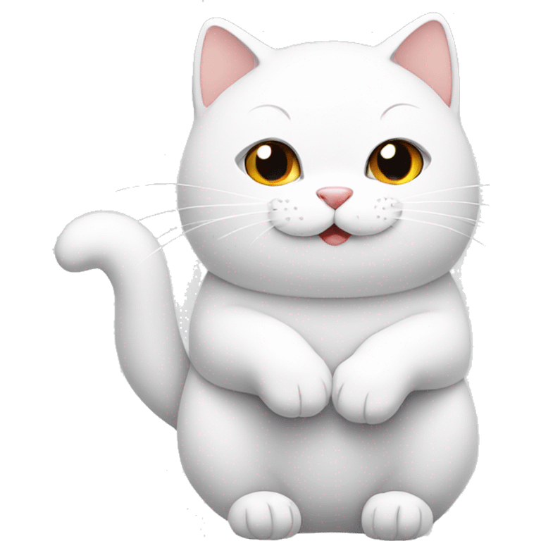 cute white minimalistic cat warms its paws, in sticker style emoji