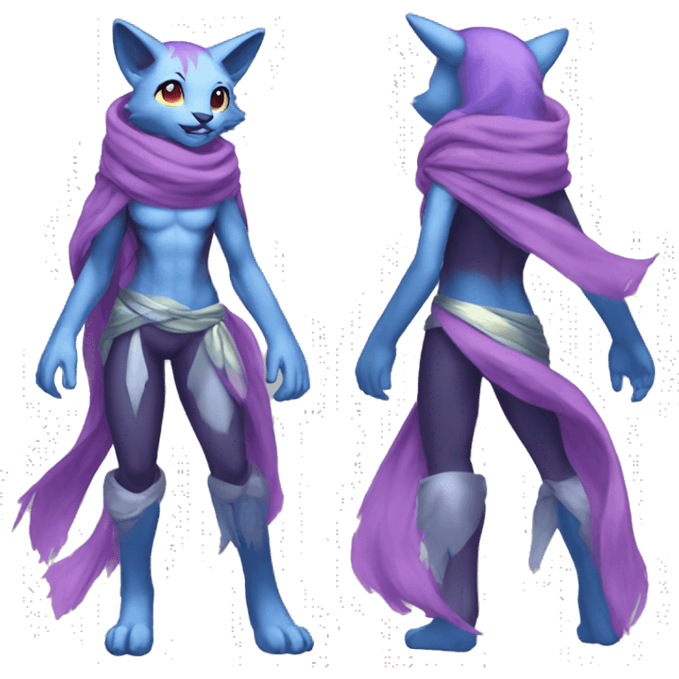 Shiny Anthro Sona Fakemon Nebula with a scarf Full Body emoji