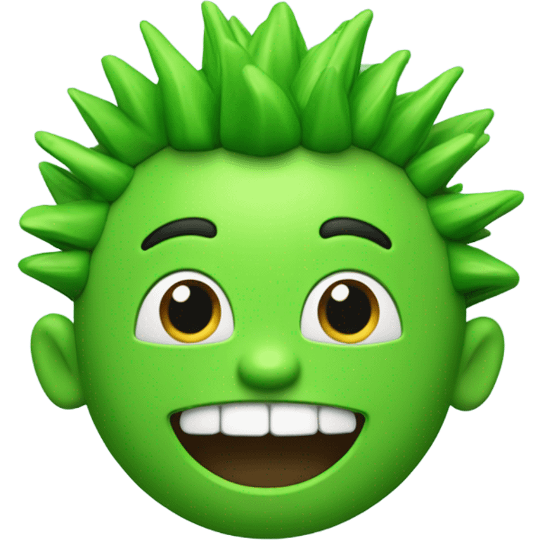 Green smiling 3d emoji with Mohawk and teeth emoji