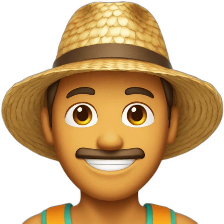 Tanned man with round face and straw hat emoji