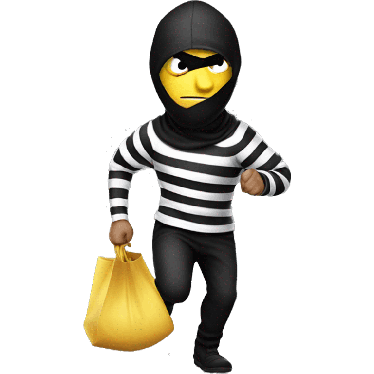 Burglar in white and black stripes by going to the right running away with a bag of money over his shoulder emoji