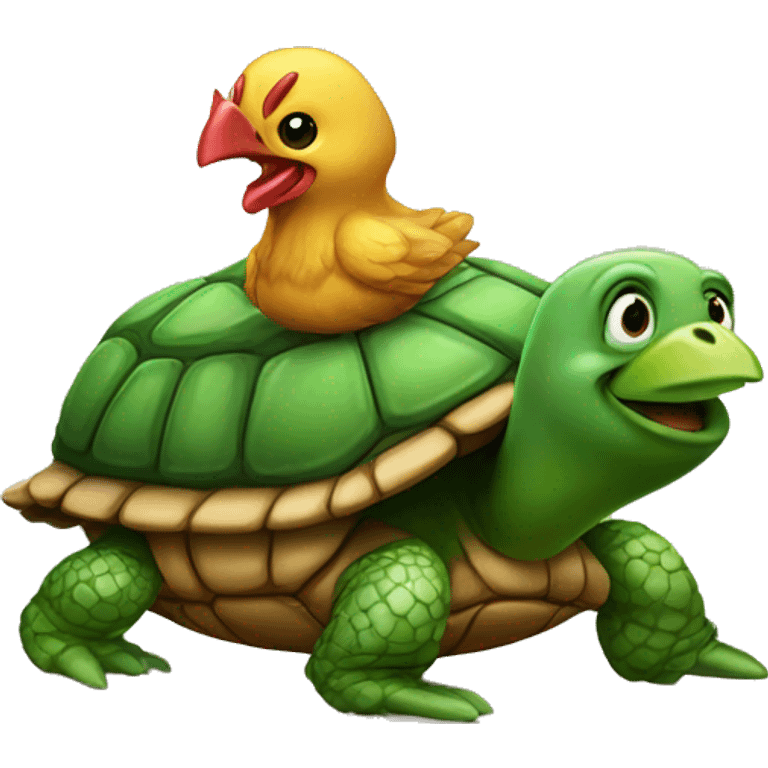 Chicken riding on a turtle emoji