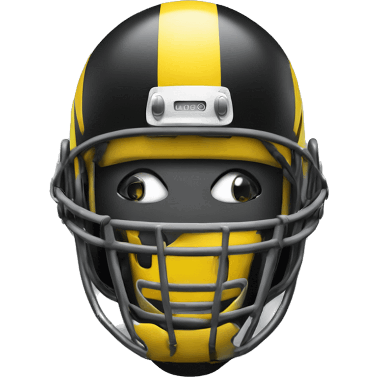 Black and yellow cyborg head with football helmet, face mask and circuits emoji