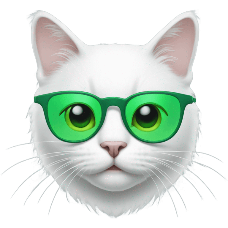 White cat with green glasses emoji