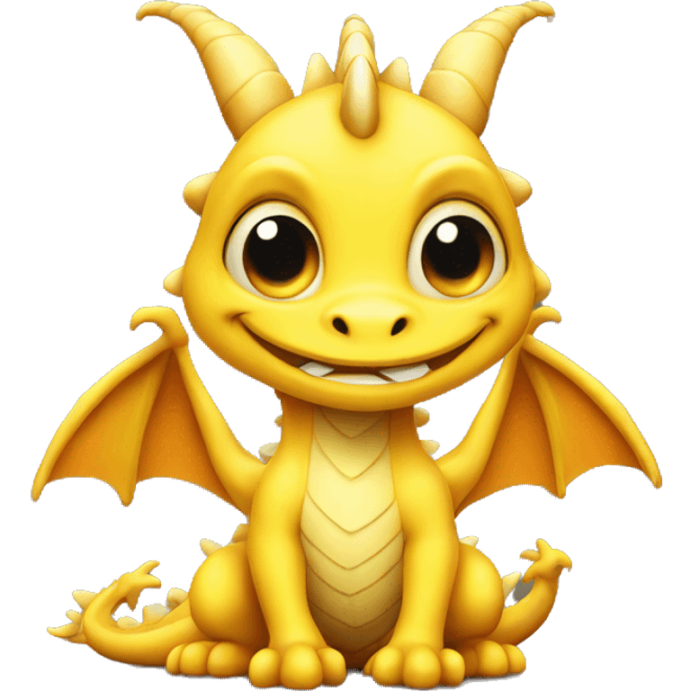 yellow cute dragon with big eyes,smiling face emoji